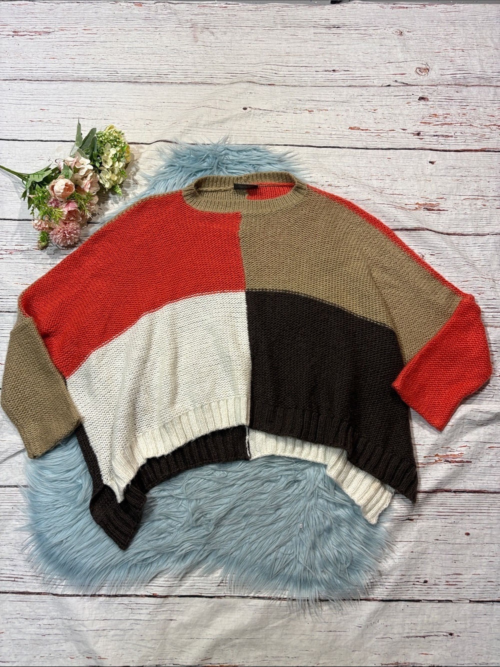 Wooden Ships Colorblocked Oversized Crewneck Mohair Wool Blend Sweater